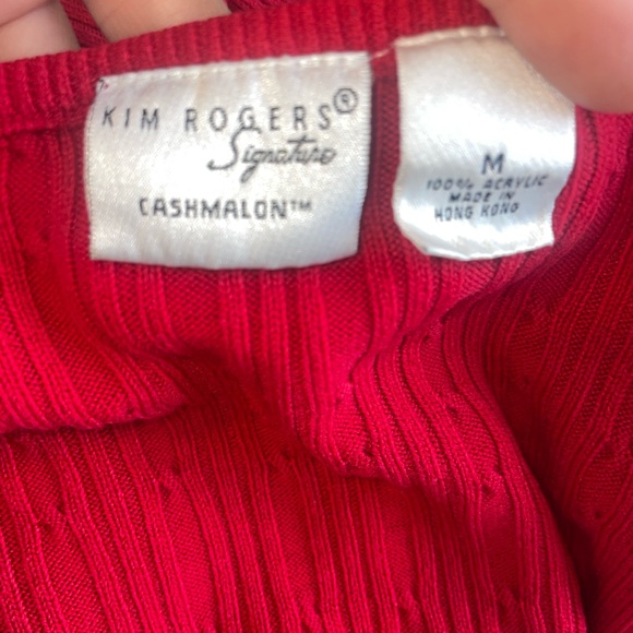 Preppy Cable Knit Sweater Red Crewneck by Kim Rodgers M - Picture 3 of 5